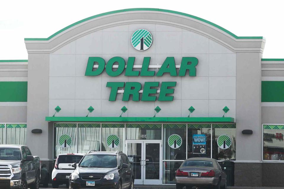 <p>Jakub Porzycki/NurPhoto via Getty</p> Dollar Tree logo is seen on the shop in Streator, United States on October 15, 2022. 