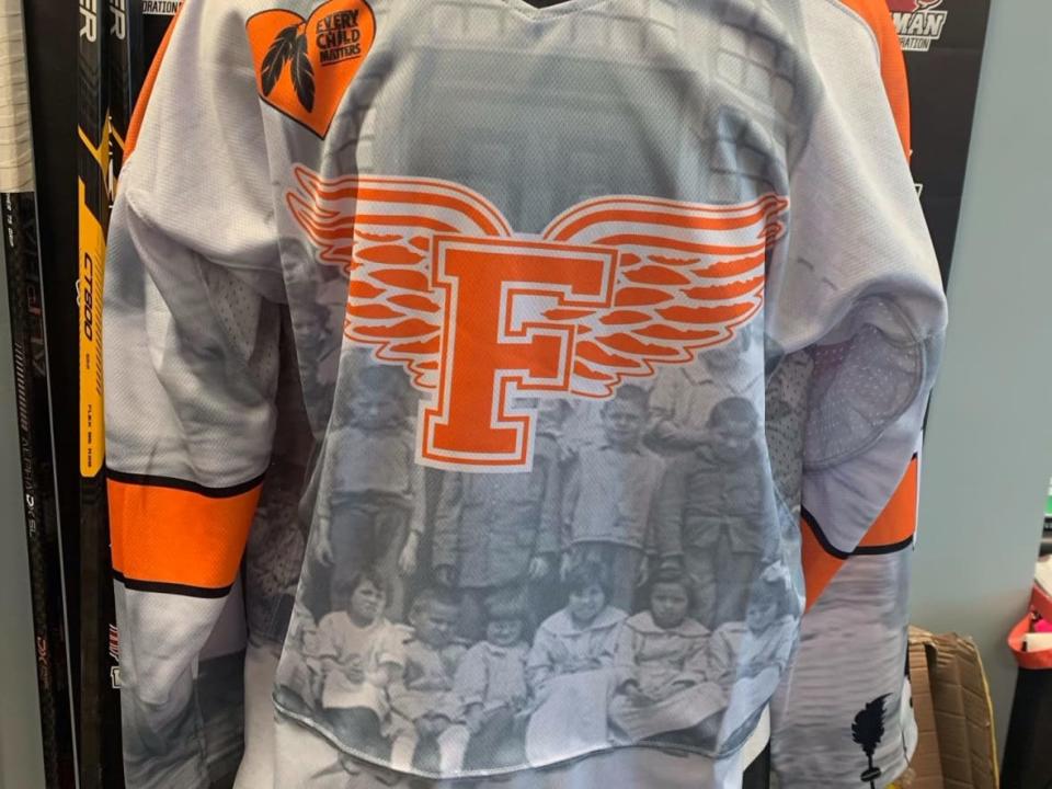 This is one of the jerseys the Fredericton Red Wings will be wearing as part of the Maritime Junior Hockey League's week of reconciliation. (Submitted by Maritime Junior Hockey League - image credit)