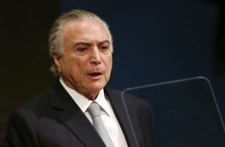 Brazilian President Michel Temer addresses the 72nd United Nations General Assembly at U.N. headquarters in New York, U.S., September 19, 2017. REUTERS/Shannon Stapleton