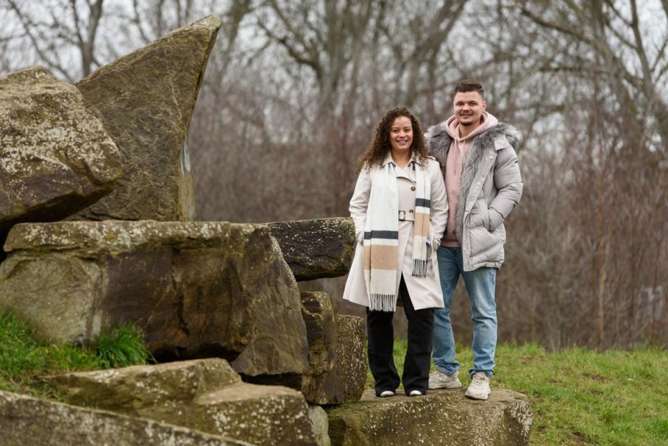 Ana  and Diogo bought a 25 per cent share of a £485,000 two-bedroom home at Faber Green with just a £6,000 deposit between them (Richard Eaton)