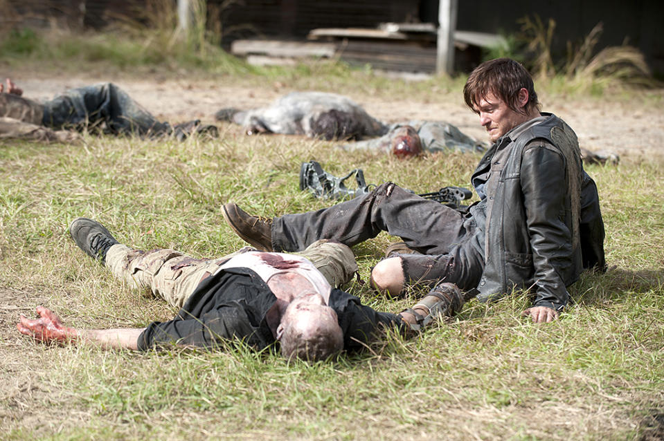 Michael Rooker as Merle Dixon and Norman Reedus as Daryl Dixon in AMC's The Walking Dead.