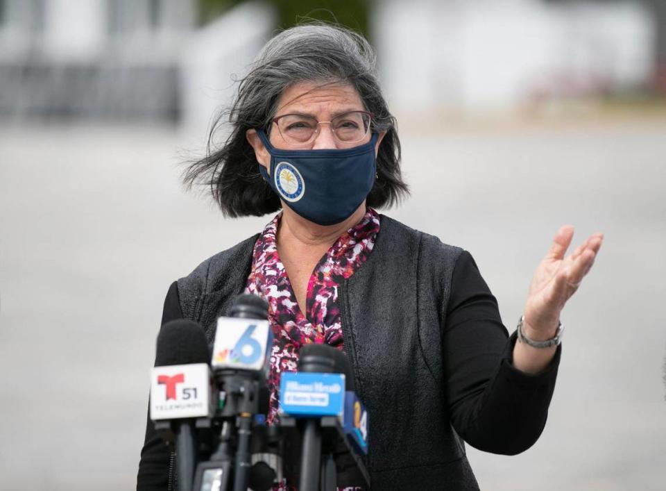 Daniella Levine Cava speaks to the media on Wednesday, November 4, 2020, after defeating Esteban “Steve” Bovo for Miami-Dade mayor in Tuesday’s runoff.