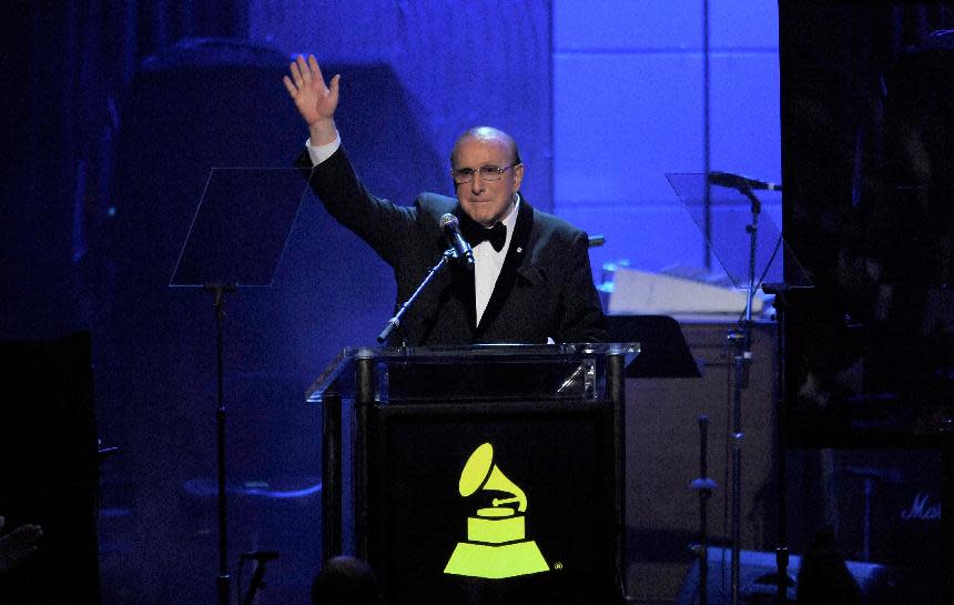 Music producer Clive Davis speaks at his Pre-GRAMMY Gala on Saturday, Feb. 9, 2013 in Beverly Hills, Calif. (Photo by Chris Pizzello/Invision/AP)