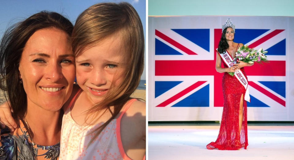 Gina Broadhurst experienced exhaustion and mood swings, but starting HRT gave her a new lease of life and she decided to enter Miss Great Britain. (Supplied)