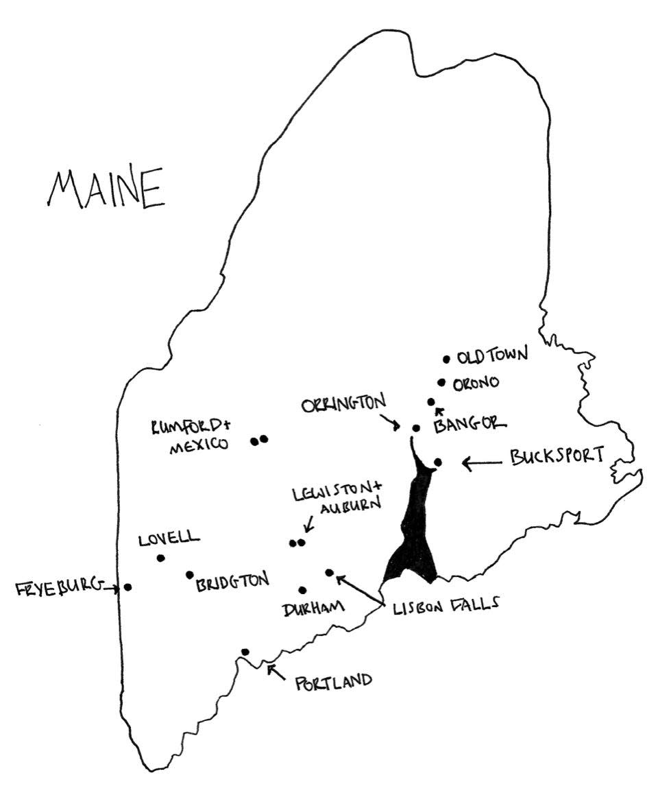 In her new book, "Stephen King's Maine," author Sharon Kitchens includes this hand-drawn map shows the Maine communities where best-selling novelist Stephen King has found inspiration for the towns and characters he has created throughout the five-plus decades of his writing career.