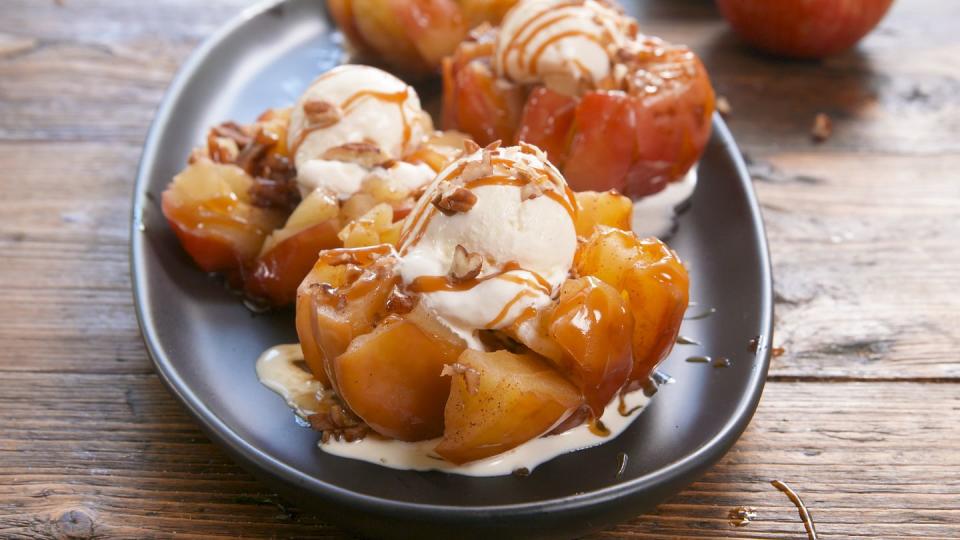 <p>The technique for cutting the apples only <em>looks</em> hard — you'll have them on the grill in 10 minutes flat.</p><p>Get the recipe from <a href="https://www.delish.com/cooking/recipe-ideas/a20895994/bloomin-grilled-apples-recipe/" rel="nofollow noopener" target="_blank" data-ylk="slk:Delish.;elm:context_link;itc:0;sec:content-canvas" class="link ">Delish.</a> </p>