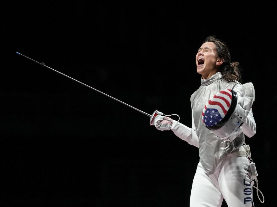 <p>Biography: 27 years old</p> <p>Event: Women's individual foil (fencing)</p> <p>Quote: "I still can't believe it. I was so calm, and now I am calm and confused. I want to be ready for my husband [fencer Gerek Meinhardt]'s event tomorrow and our team event."</p>