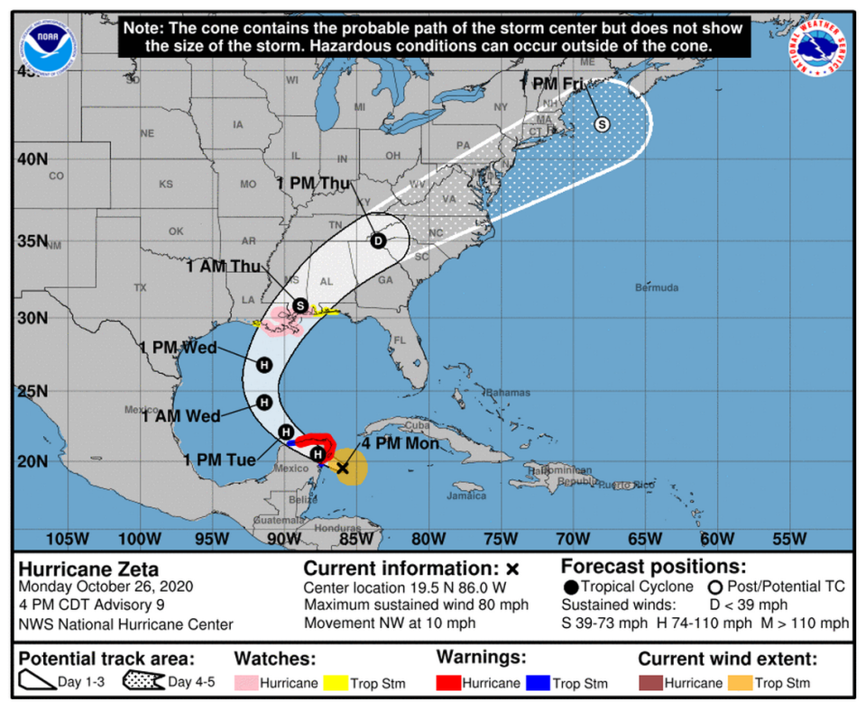 Tropical Storm Zeta strengthened into a hurricane Monday evening.