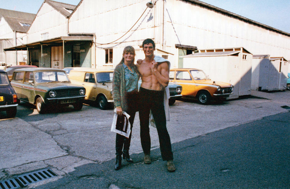 Perrine and Christopher Reeve behind the scenes on Superman (1978). Perrine, who is afraid of water, drank “a whole bottle of champagne” before filming the scene in which she kisses, then saves, Reeve’s Superman from drowning. “I’m a desert girl,” she says.