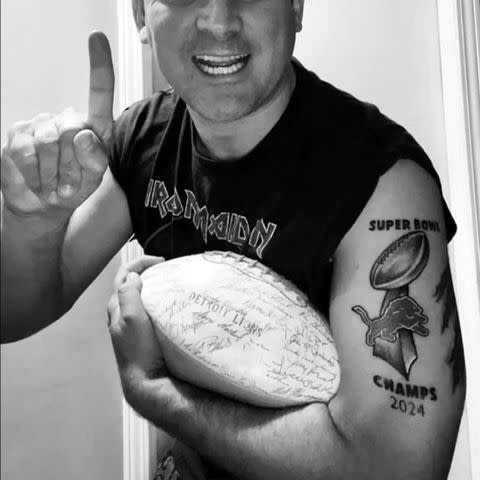 <p>Courtesy of Alex Chepeska</p> Alex Chepeska's tattoo is predicting the 2024 Super Bowl champions