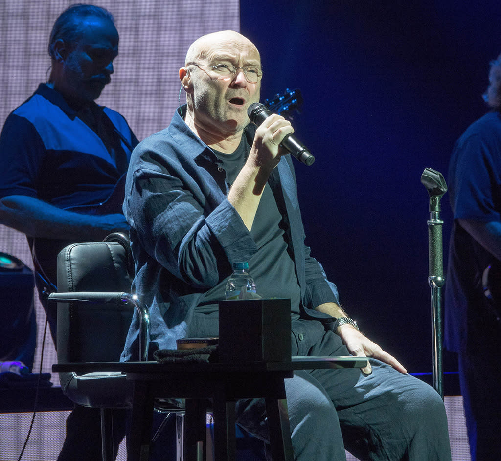 Phil Collins, performing at the Royal Albert Hall in London on June 4, has canceled tour dates after sustaining an injury that landed him in the hospital. (Photo: Splash News)