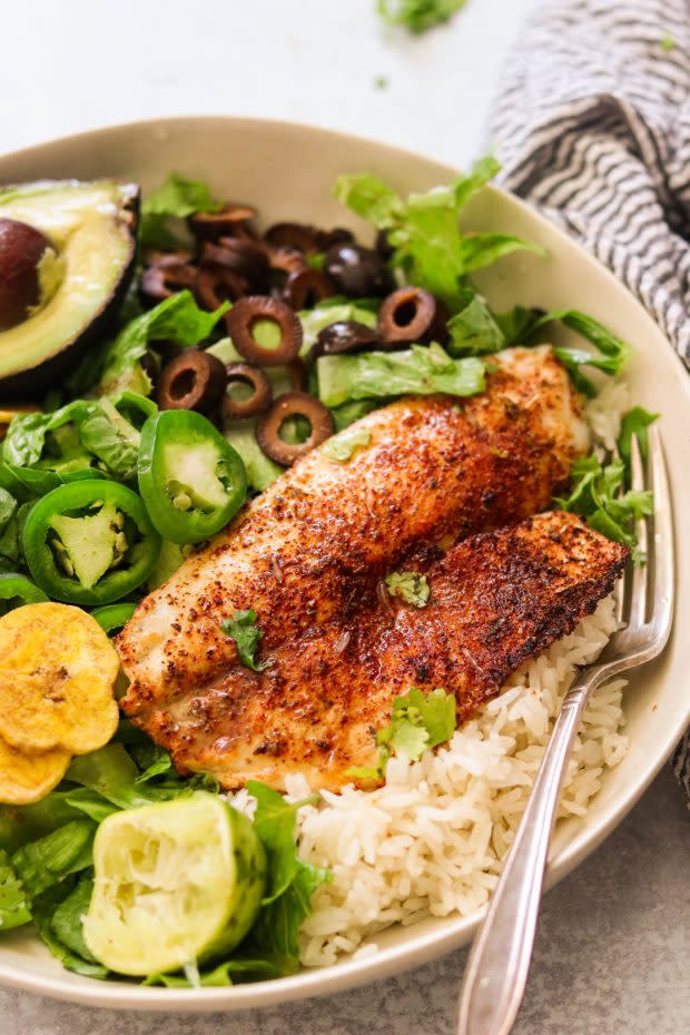 <p>What Great Grandma Ate</p><p>This tender and flaky chili lime tilapia is cooked to perfection in the air fryer or oven in under 15 minutes, for a quick and easy weeknight meal. Enjoy in tacos, burrito bowls, salads or on its own!</p><p><strong>Get the recipe: <a href="https://whatgreatgrandmaate.com/chili-lime-tilapia-in-the-air-fryer-or-oven/" rel="nofollow noopener" target="_blank" data-ylk="slk:Air Fryer Chili Lime Tilapia;elm:context_link;itc:0;sec:content-canvas" class="link ">Air Fryer Chili Lime Tilapia</a></strong></p>