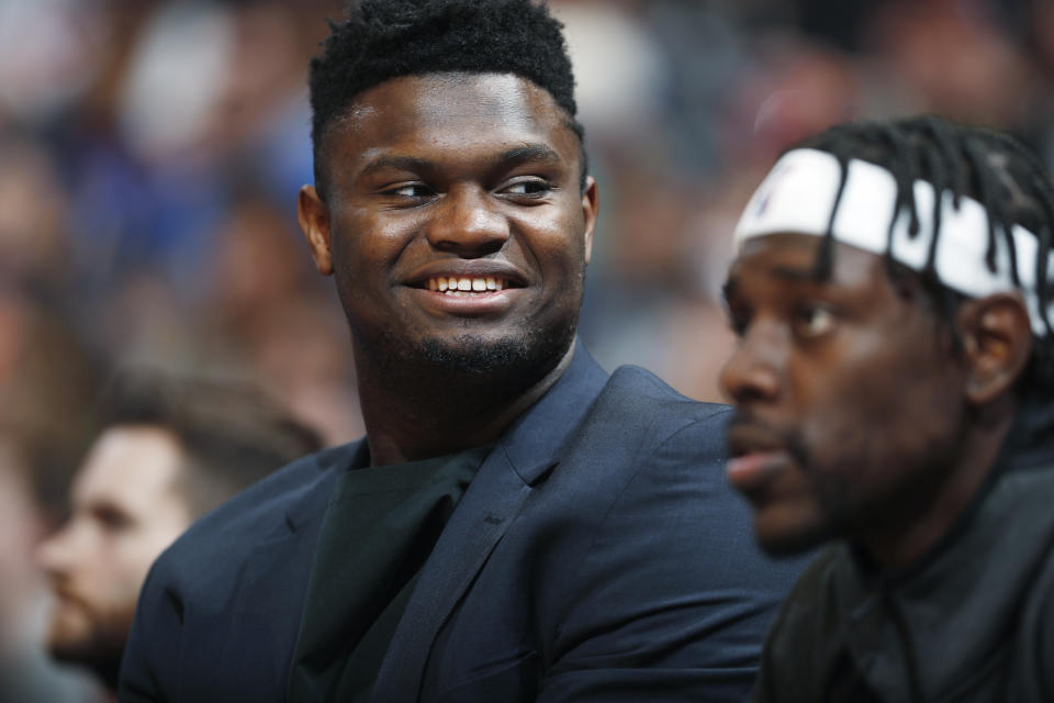 New Orleans Pelicans forward Zion Williamson (1) in the second half of an NBA basketball game Wednesday, Dec. 25, 2019, in Denver. The Pelicans won 112-100. (AP Photo/David Zalubowski)