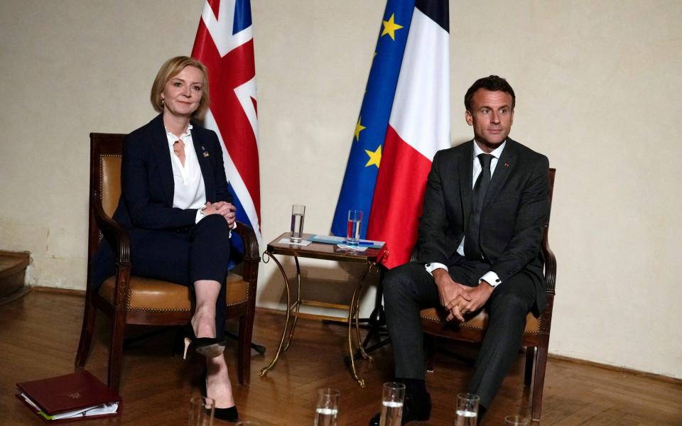 Liz Truss, as PM, with Emmanuel Macron at the European Political Community meeting in Prague in Oct 2022