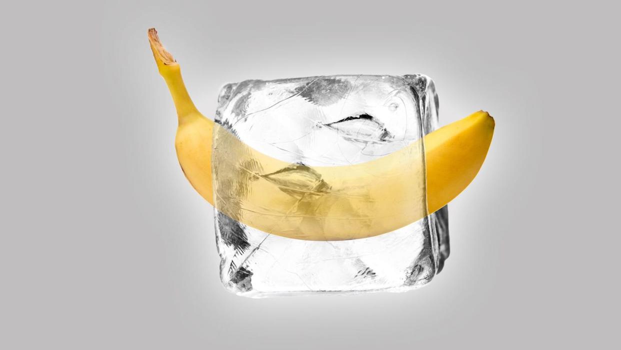 ice block with a banana in it