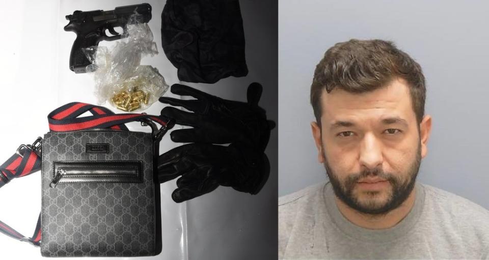 Marius Molla was caught with a gun in a Gucci manbag and £3m in cocaine (SEROCU police)