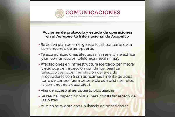 El Aeropuerto Internacional de Acapulco dejó de operar debido al paso de Otis.