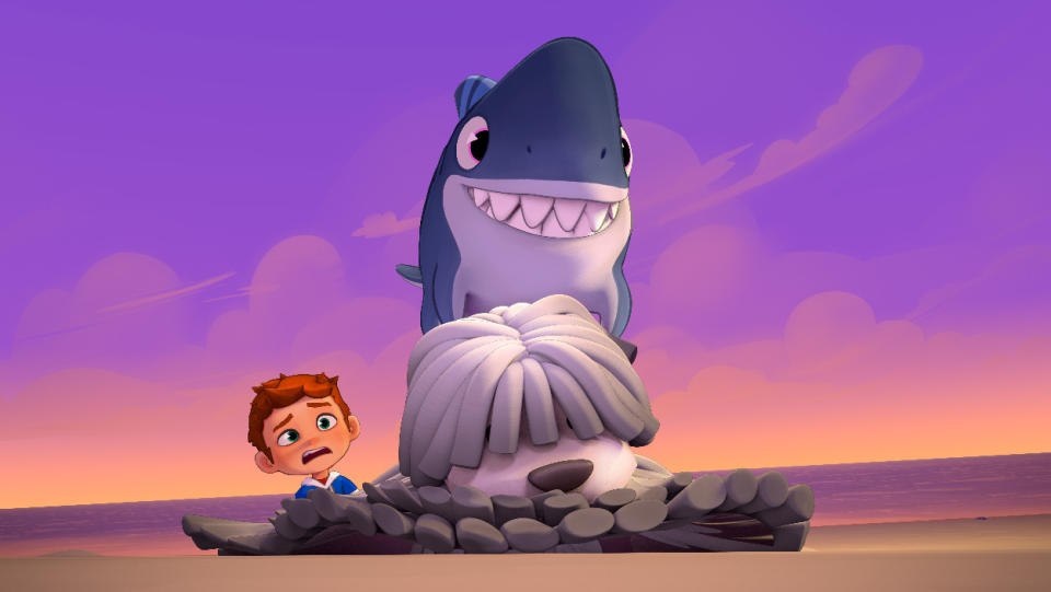 Drawn shark, boy and dog (Courtesy of Netflix)