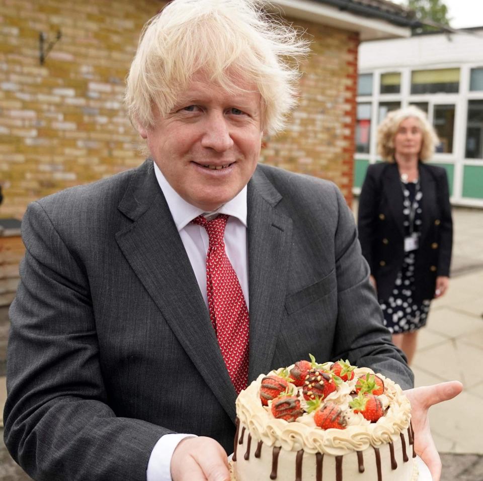 Boris Johnson pictured on a school visit on June 19 2020. Later that day, a gathering took place in the Cabinet Room to mark his birthday - Andrew Parsons/10 Downing Street/AFP via Getty Images