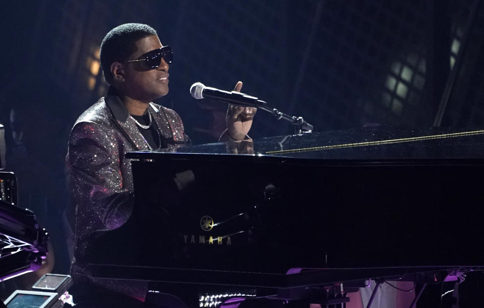 FILE - Babyface performs at the BET Awards in Los Angeles on June 26, 2022. The R&B legend will perform “America the Beautiful” while country singer Chris Stapleton will sing the national anthem at the Super Bowl. (AP Photo/Chris Pizzello, File)