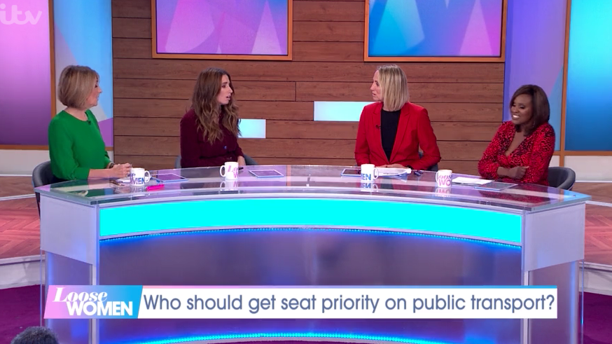 The Loose Women team discussed who should be a priority when it comes to sitting down on public transport. (ITV)