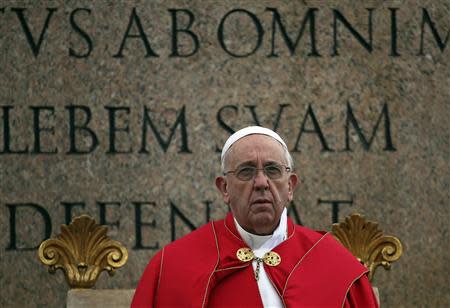 Pope Francis arrives to lead the Palm Sunday mass at Saint Peter's Square at the Vatican April 13, 2014. REUTERS/Alessandro Bianchi