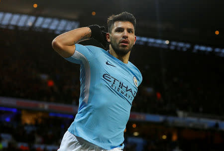 Soccer Football - FA Cup Third Round - Manchester City vs Burnley - Etihad Stadium, Manchester, Britain - January 6, 2018 Manchester City's Sergio Aguero celebrates scoring their second goal REUTERS/Phil Noble