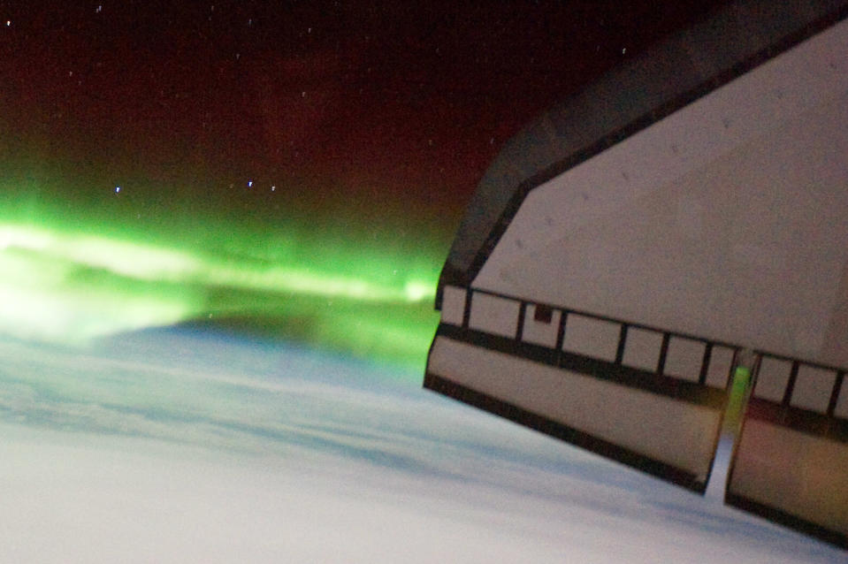 In this handout image provided by the National Aeronautics and Space Administration (NASA), the Southern Lights or Aurora Australis and the port side wing of NASA space shuttle Atlantis can be seen from the International Space Station July 14, 2011 in space. Space shuttle Atlantis is on the last leg of a 12-day mission to the International Space Station where it delivered the Raffaello multi-purpose logistics module packed with supplies and spare parts. This was the final mission of the space shuttle program, which began on April 12, 1981 with the launch of Colombia. (Photo by NASA via Getty Images)