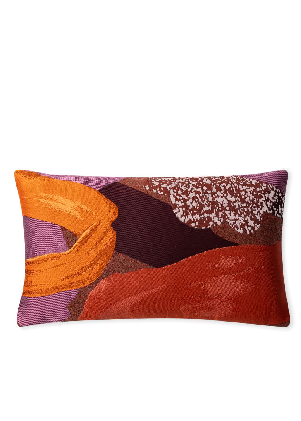 long cushion in oranges red and purples