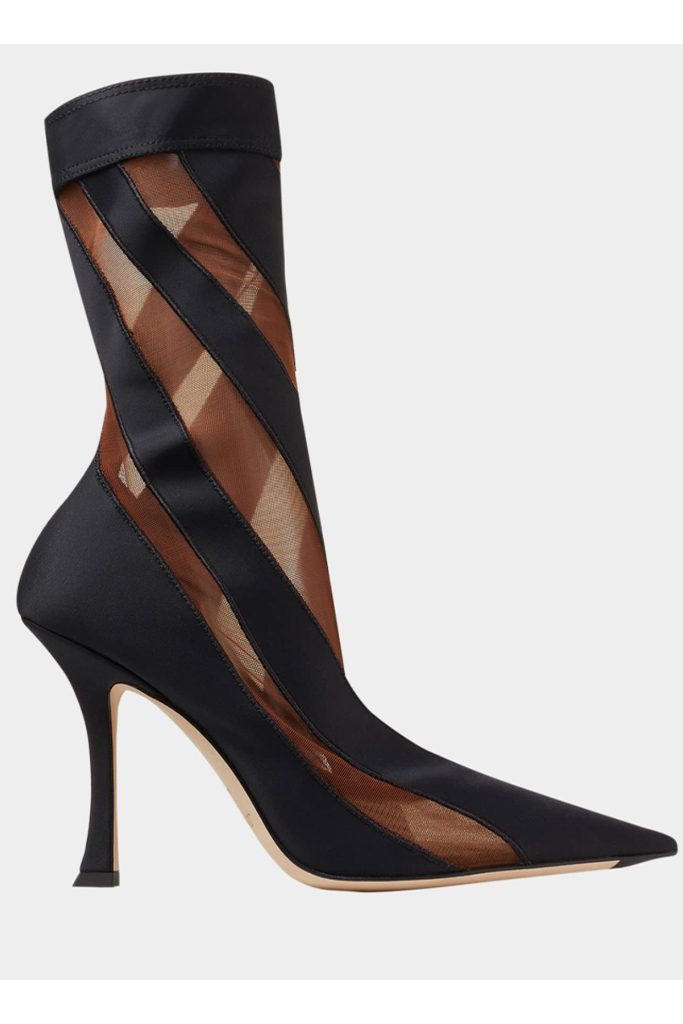 The Jimmy Choo x Mugler Stripe Mesh Sock Booties - Credit: Bergdorf Goodman