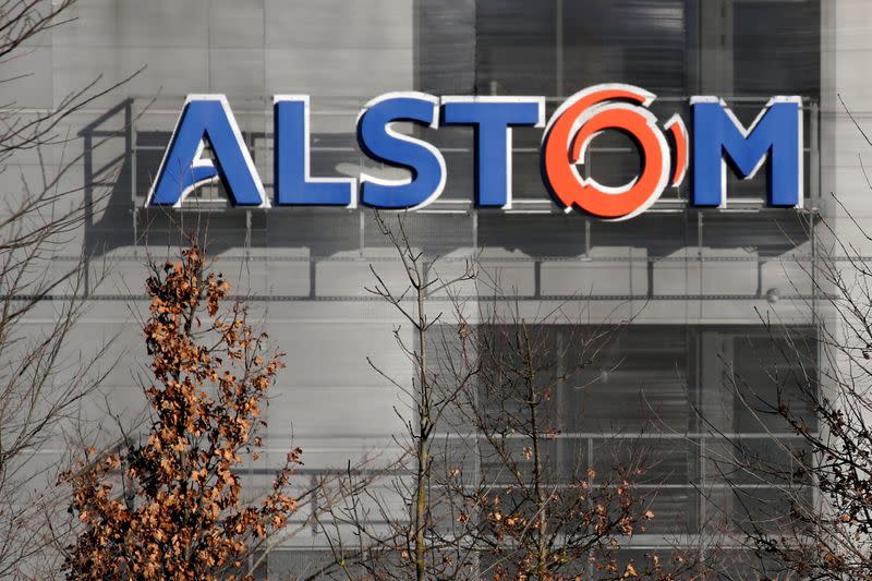 FILE PHOTO: A logo of Alstom is seen at the Alstom's plant in Semeac near Tarbes