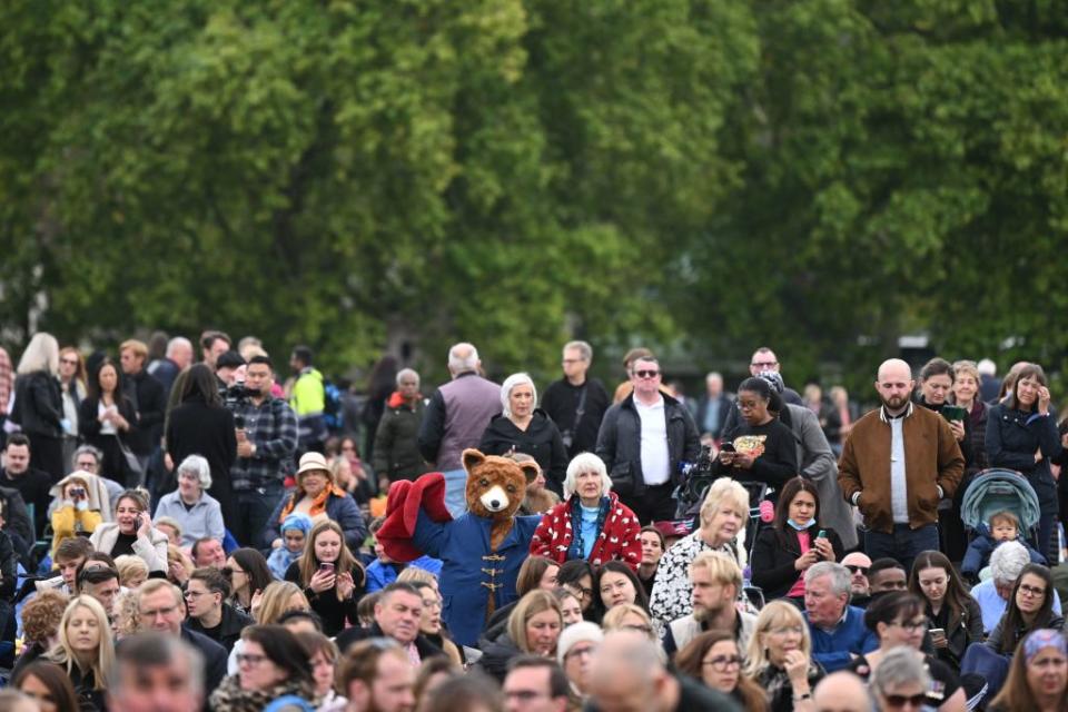 People gather in Hyde Park where the State Funeral Service of Britain's Queen Elizabeth II will be shown on a large screen in London on September 19, 2022.<span class="copyright">JUSTIN TALLIS/AFP via Getty Images</span>