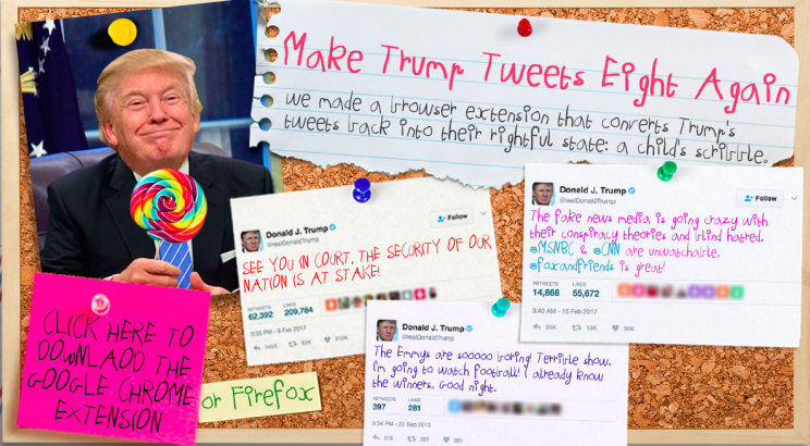 The Make Trump Tweets Eight Again shows how the US President’s Twitter feed would look if scrawled in crayon (The Daily Show)