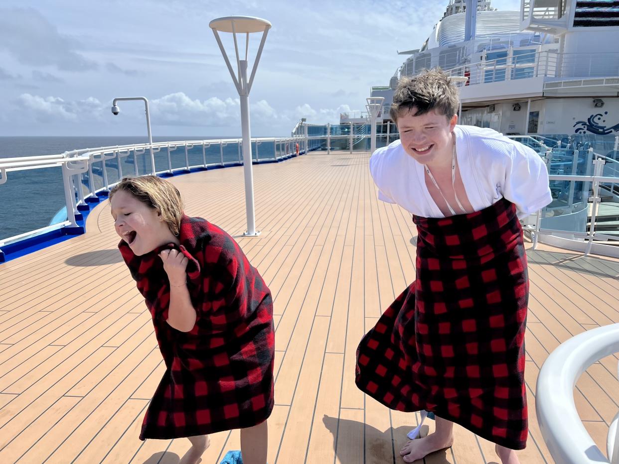 My kids, ages 12 and 14, were surprised to find that, although the ship's hot tubs were warm, the cold Alaskan air made it a bit chilly for taking a dip. (Photo: Terri Peters)
