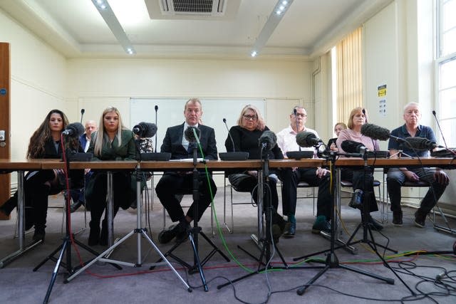 The families of Stephen Port’s victims at Barking Town Hall in east London, at the end of the inquests into their deaths in December. 