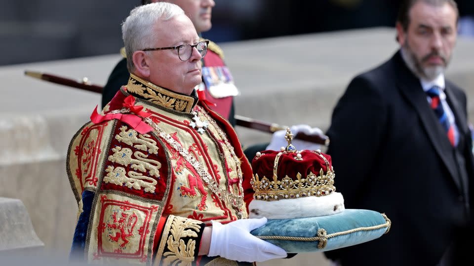 The Scottish crown jewels were carried ahead of the thanksgiving service.  - Chris Jackson/Getty Images