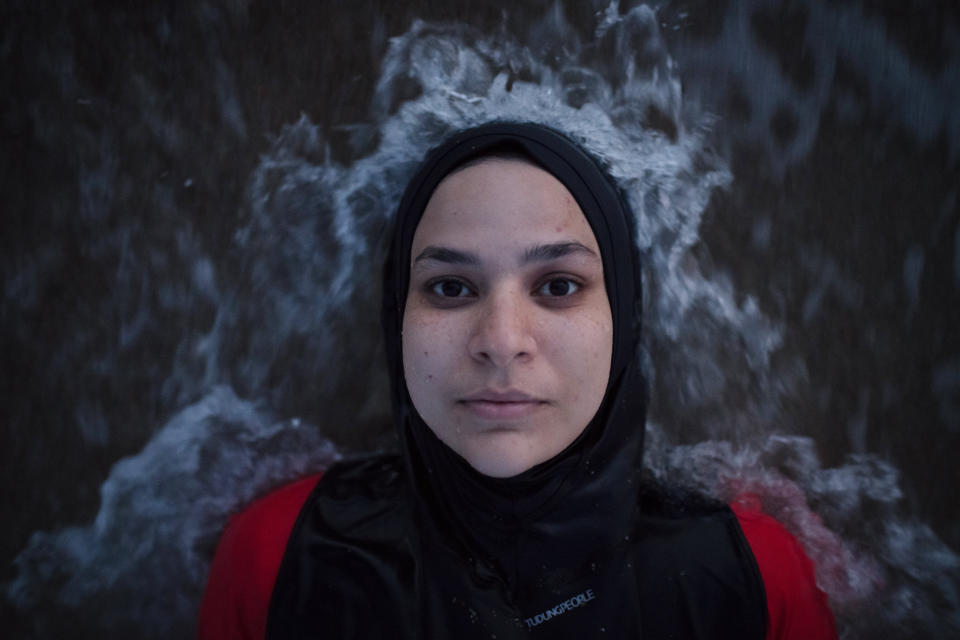 Manar Hussein at a beach in New Jersey June 26, 2019. This was Hussein's first time wearing a burkini in the water. (Photo: Kholood Eid for HuffPost)