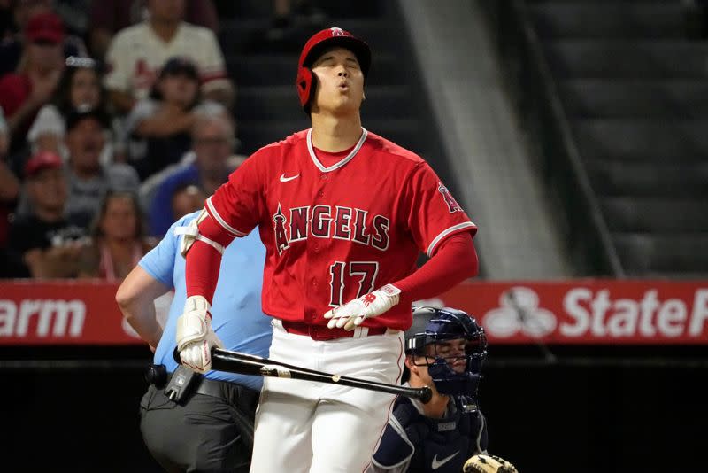 ▲美國職業棒球大聯盟（MLB)洛杉磯天使隊日籍二刀流好手大谷翔平入選大聯盟第一隊，卻被三振出局。（圖／美聯社／達志影像）