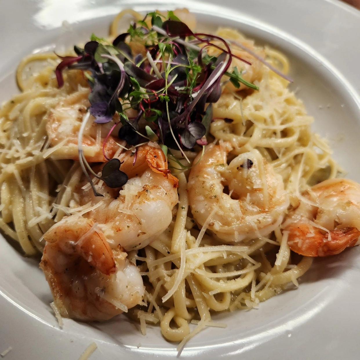 The menu at Citron Bistro in Hobe Sound features shrimp linguini, sautéed with fresh garlic and pesto sauce.