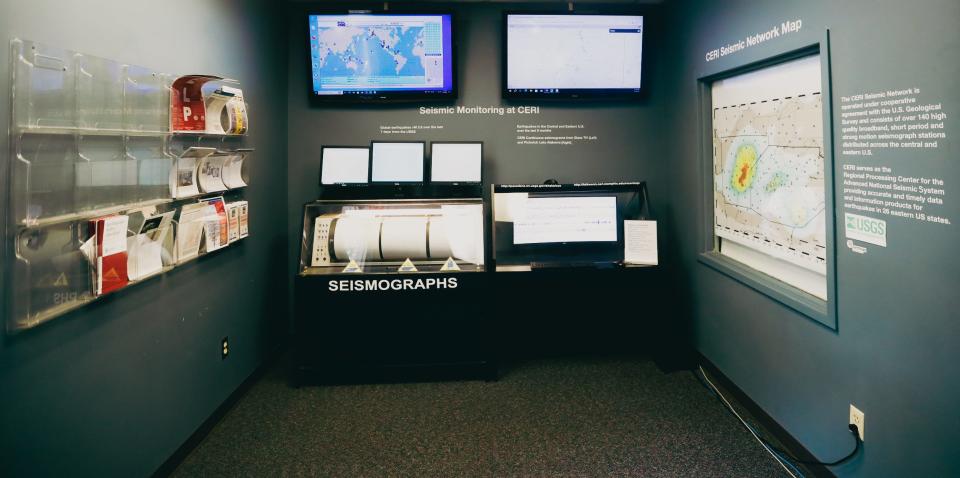 The seismic monitoring area at the University of Memphis’ Center for Earthquake Research and Information, can be seen during a tour on Thursday, May 02 2024 at 3890 Central Avenue in Memphis, Tenn.