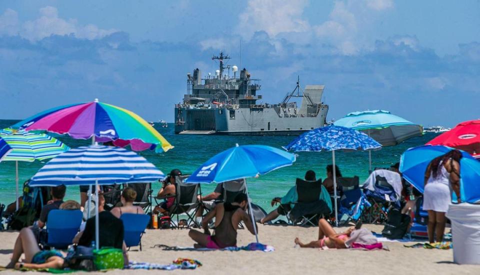 The USAV LSV5 Mg Charles P. Gross seen off the coast of South Beach during the Hyundai Air & Sea Show 2022 in Miami Beach. on Saturday May 28, 2022,