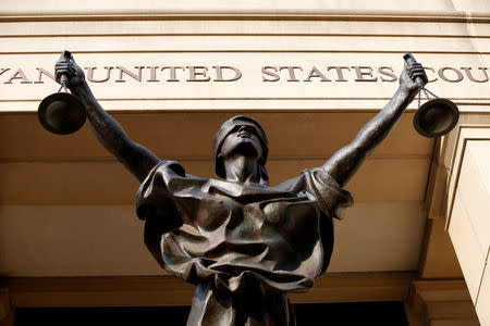 FILE PHOTO: A view of the U.S. District Courthouse as jury deliberations are set to begin in former Trump campaign manager Paul Manafort's trial on bank and tax fraud charges stemming from Special Counsel Robert Mueller's investigation of Russia's role in the 2016 U.S. presidential election, in Alexandria, Virginia, U.S., August 16, 2018. REUTERS/Chris Wattie/File Photo