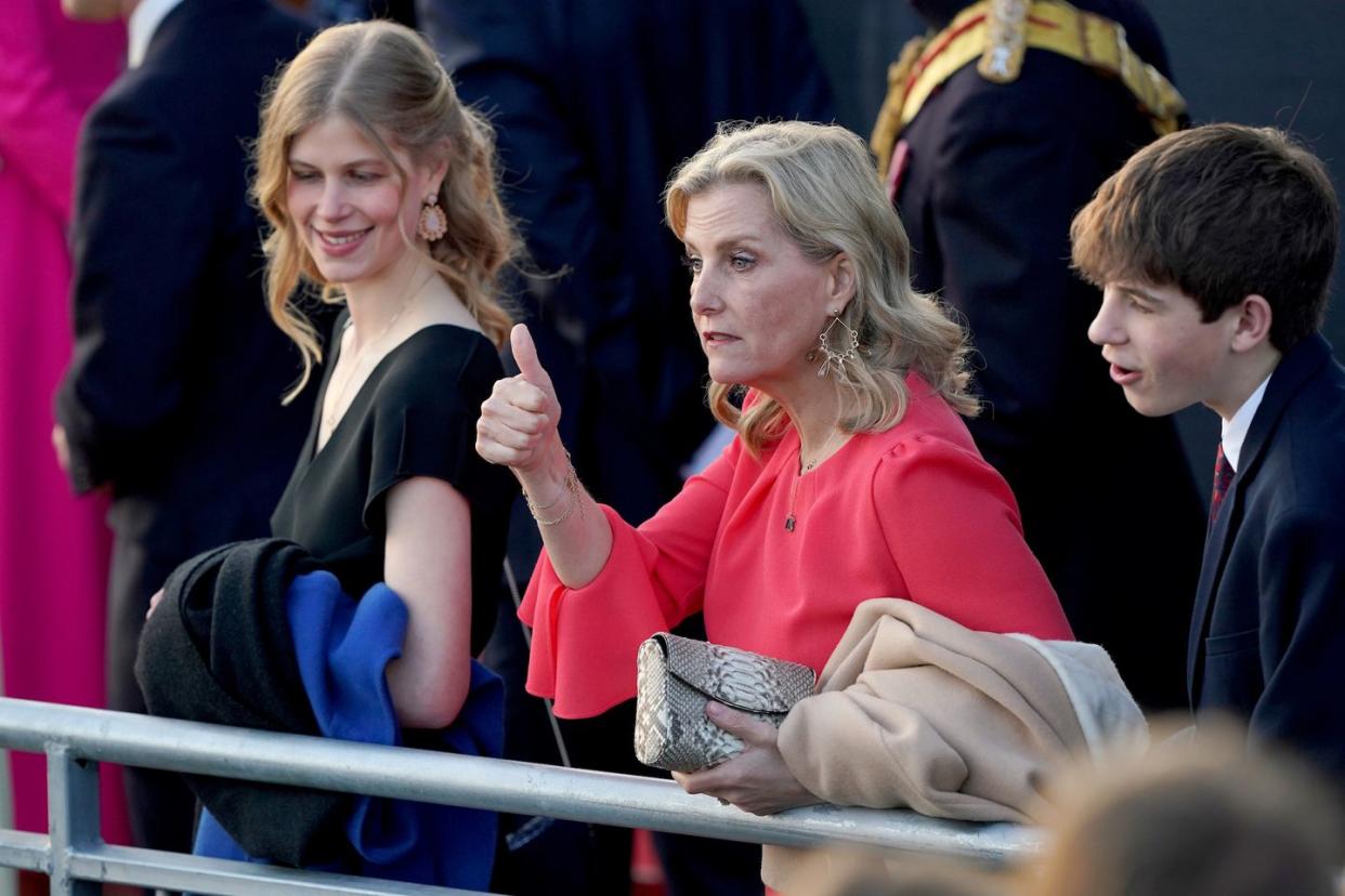 left to right lady louise windsor, the duchess of edinburgh and the earl of wessex at the coronation concert held in the grounds of windsor castle, berkshire, to celebrate the coronation of king charles iii and queen camilla picture date sunday may 7, 2023 pa photo see pa story royal coronation photo credit should read jonathan bradypa wire