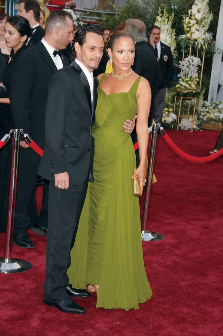 Actress Jennifer Lopez and actor Marc Anthony arrive at the 2006 Academy Awards. (Photo: Getty Images)