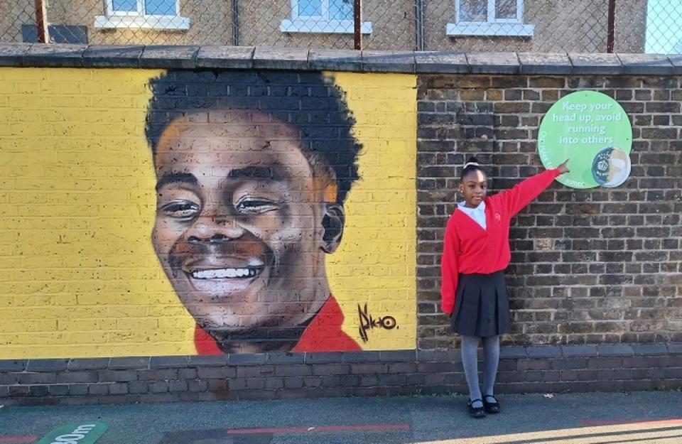 After the racist abuse Saka faced, nine-year-old Myla Clarke-Wiliams suggested a mural should be painted at Saka’s old primary school in Ealing in tribute to him (Around Ealing)