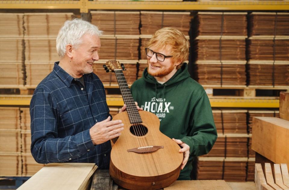 Singer Ed Sheeran with George Lowden, founder of the Co Down company (Lowden Guitars) (PA Media)