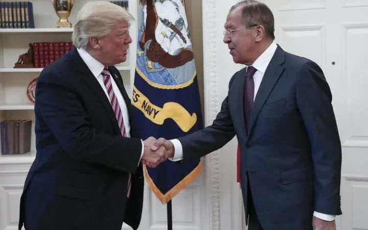 Donald Trump meets Sergei Lavrov last week (AFP)
