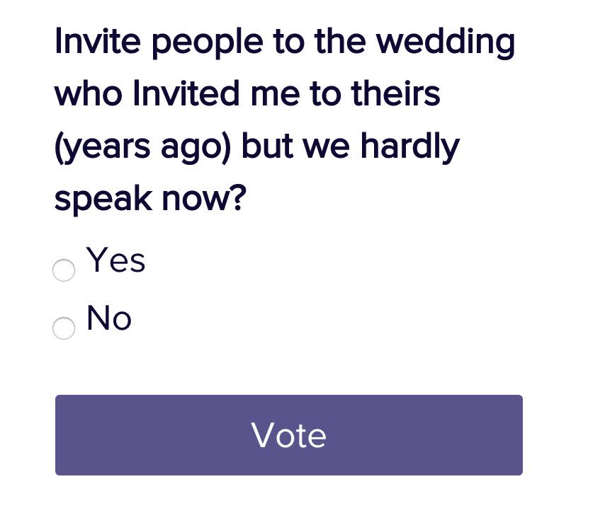 A question strangers are currently voting on on the website. (Photo: From: Finally The Bride Website)