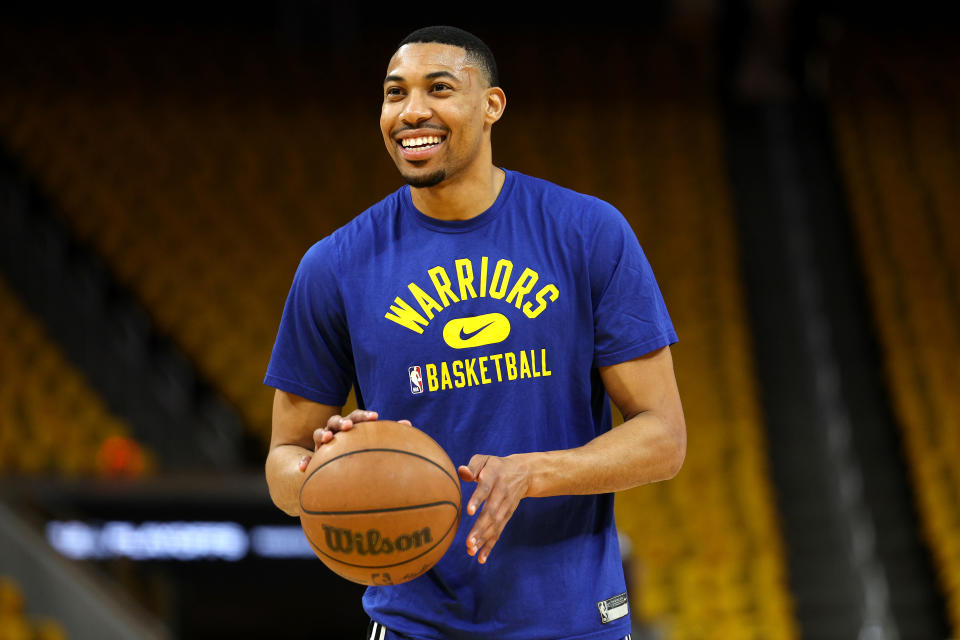 Otto Porter Jr. of the Golden State Warriors warms up prior to Game Two of the 2022 NBA Playoffs Western Conference Finals against the Dallas Mavericks at Chase Center on May 20, 2022 in San Francisco, California.