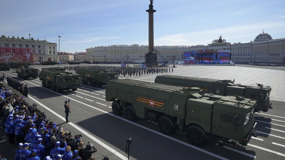 Iskander missile launchers pictured during Russia's Victory Day military parade in May 2023. - Dmitri Lovetsky/AP